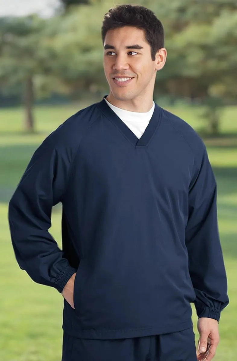 SPORT-TEK Men's Rib Knit V-Neck Collar Soft Raglan Wind Shirt