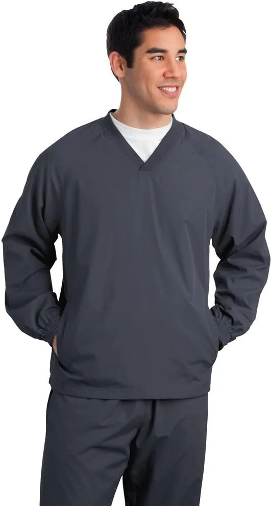 SPORT-TEK Men's Rib Knit V-Neck Collar Soft Raglan Wind Shirt