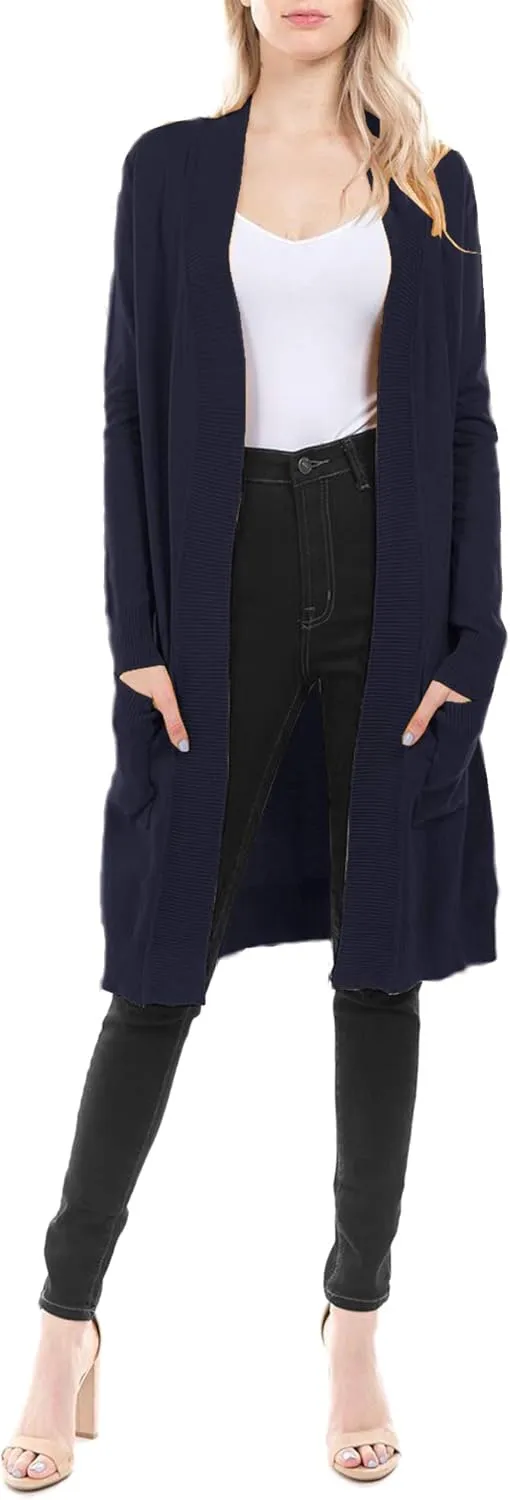 STARJJ Womens Soft Stetchy Knit Longline Open Front Sweater Cardigan with Pockets (S-3X)