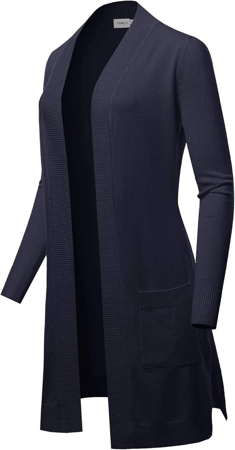 STARJJ Womens Soft Stetchy Knit Longline Open Front Sweater Cardigan with Pockets (S-3X)