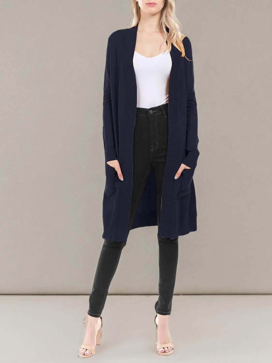 STARJJ Womens Soft Stetchy Knit Longline Open Front Sweater Cardigan with Pockets (S-3X)