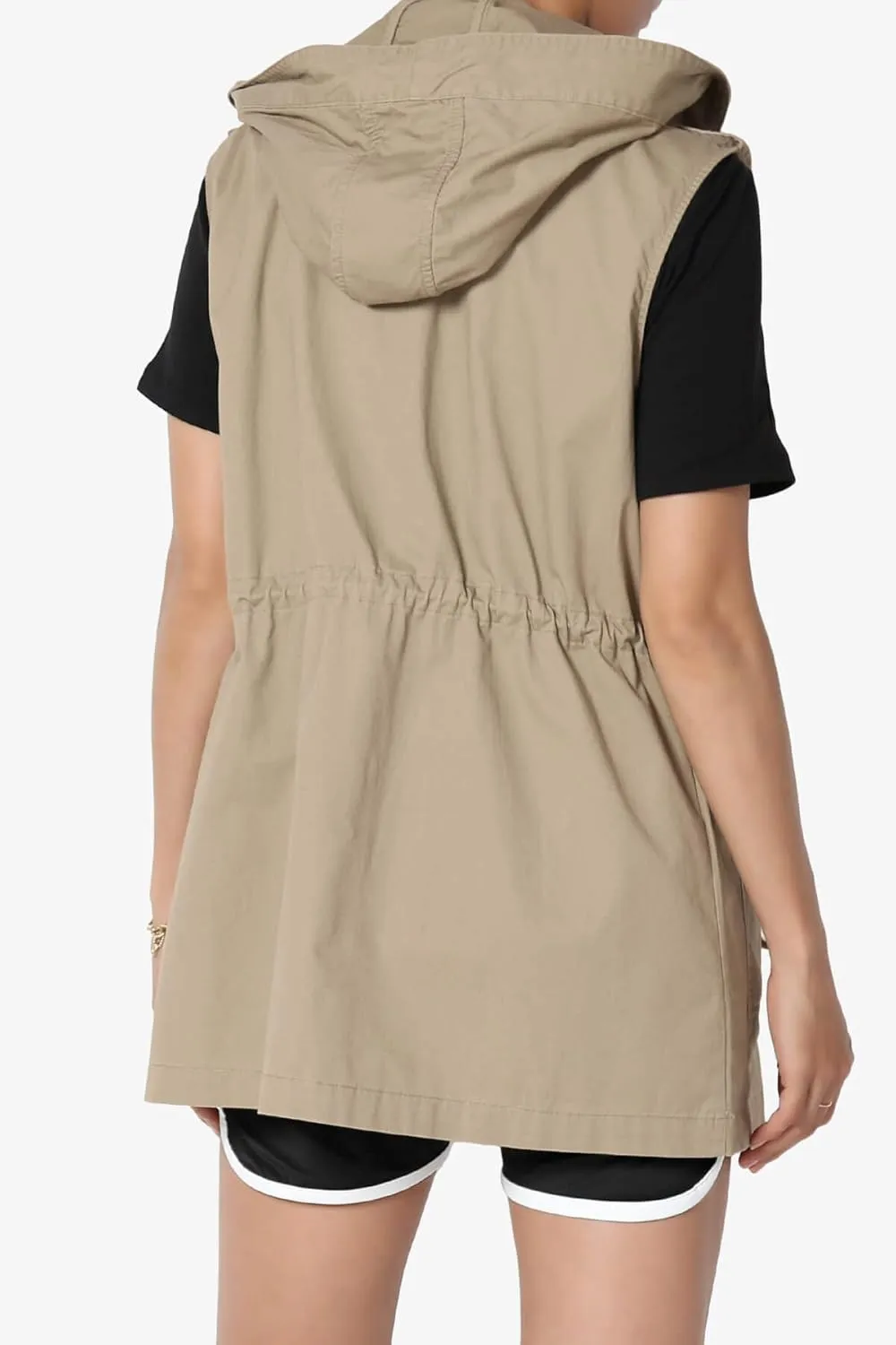 TheMogan Women's Military Drawstring Loose Fit Hoodie Vest Sleeveless Utility Vest