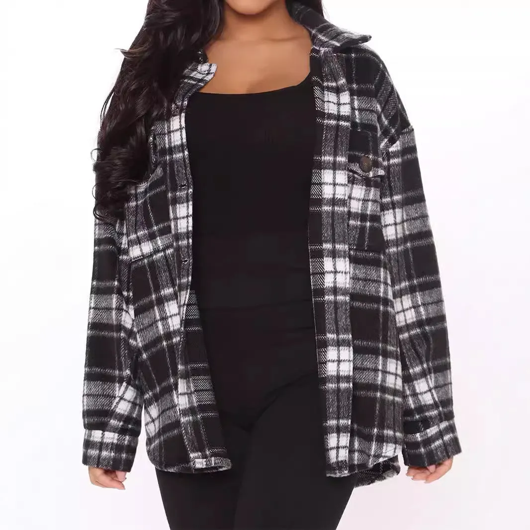 Toleet 90s fashion Fall 2024 Women's Loose Plaid Casual Lapel Row Button Pocket Jacket Coat