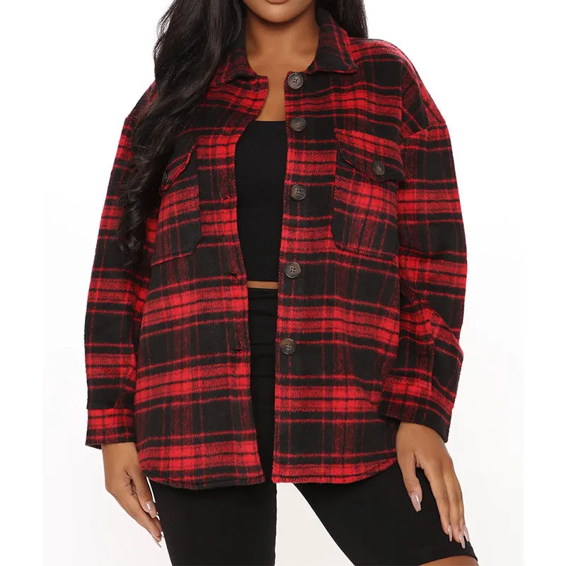 Toleet 90s fashion Fall 2024 Women's Loose Plaid Casual Lapel Row Button Pocket Jacket Coat