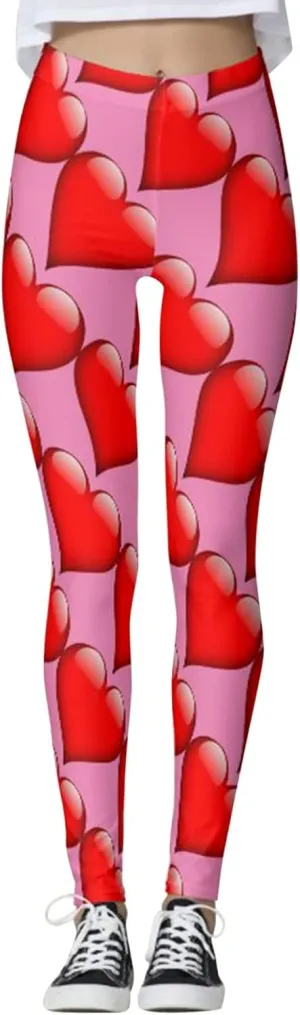Valentine's Day 2025 Red Compression Leggings for Women Valentines Tights Women Love Leggings Women Plus Size with Wool Exercise Leggings with Pockets High Waist Women Printed Party Leggings