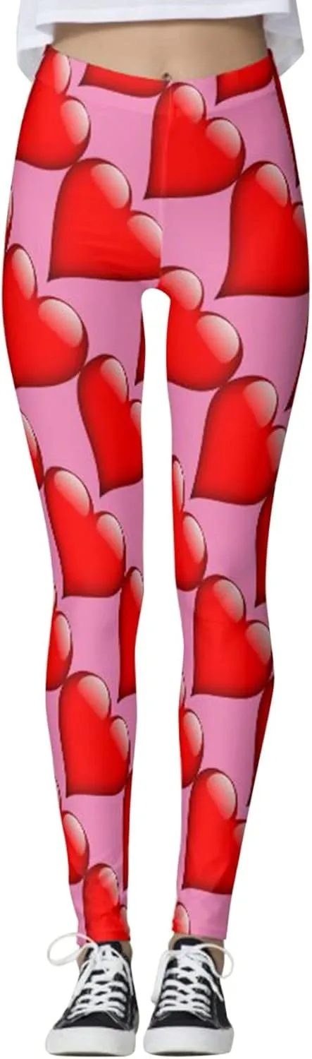 Valentine's Day 2025 Red Compression Leggings for Women Valentines Tights Women Love Leggings Women Plus Size with Wool Exercise Leggings with Pockets High Waist Women Printed Party Leggings