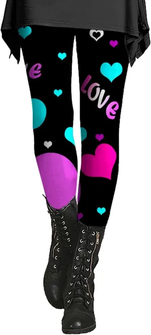 Valentines Plus Size Leggings for Women Valentine Tights Plus Size Love Heart Pattern Tights Plus Size
