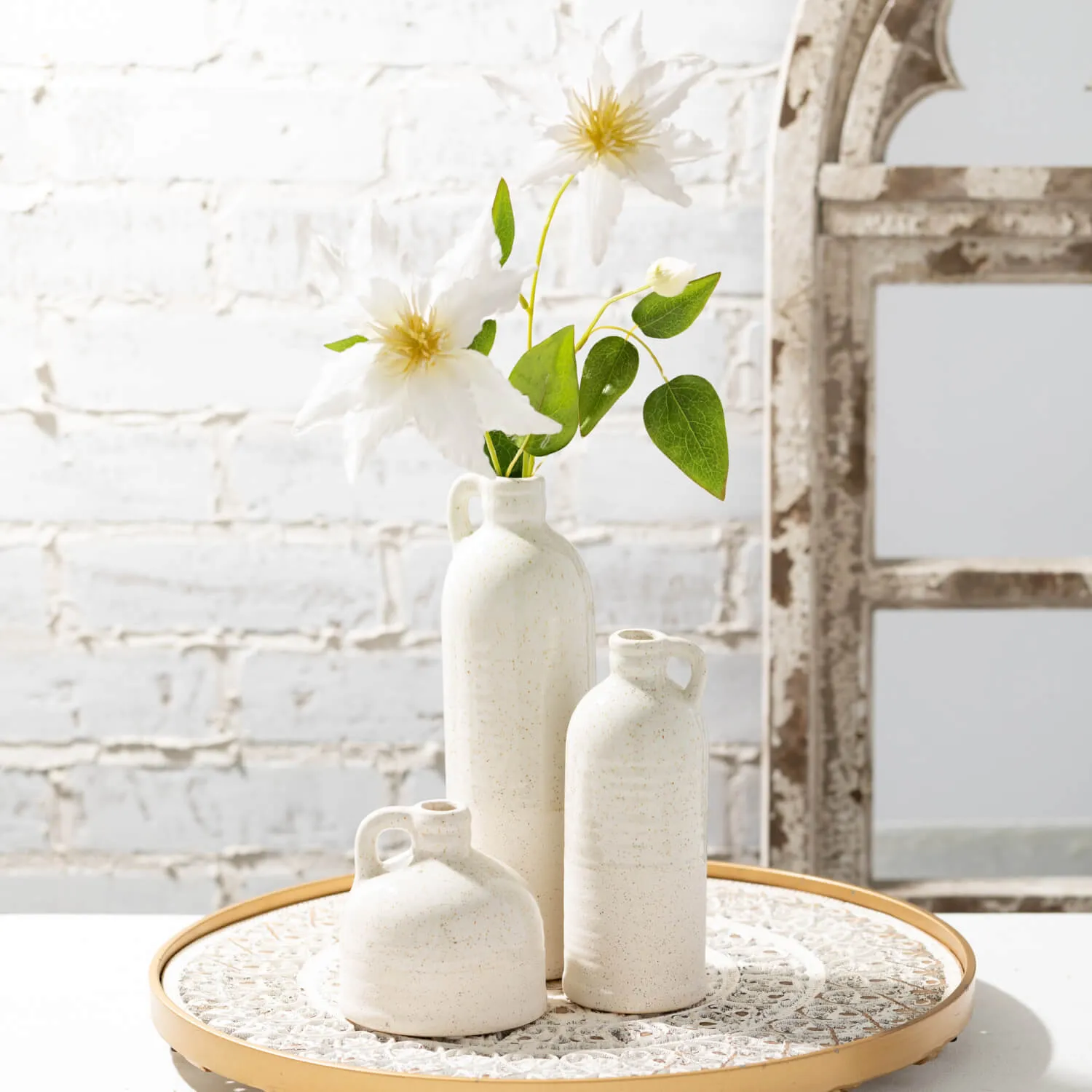 White Handled Ceramic Bottle Vase