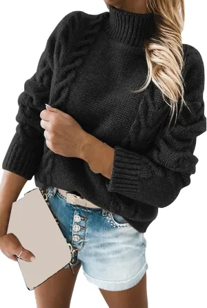 WIWIQS Women's Turtleneck Knitted Loose Fit Sweater Long Sleeve Casual Soft Sweaters