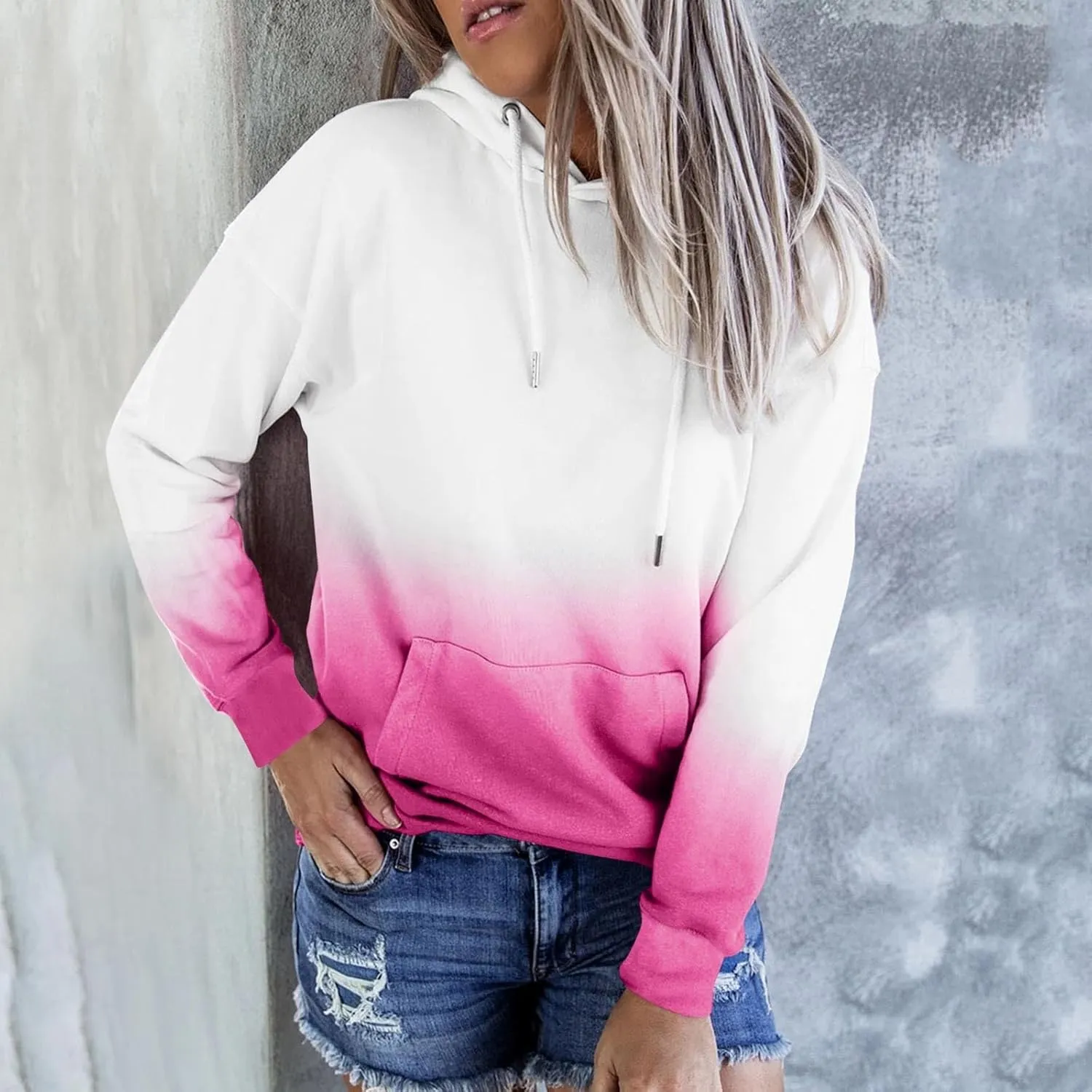 Women Casual Hoodies Tie-Dye Sweatshirt Fashion Y2k Oversized Pullover Drawstring Long Sleeve Tops Loose Fit Blouse