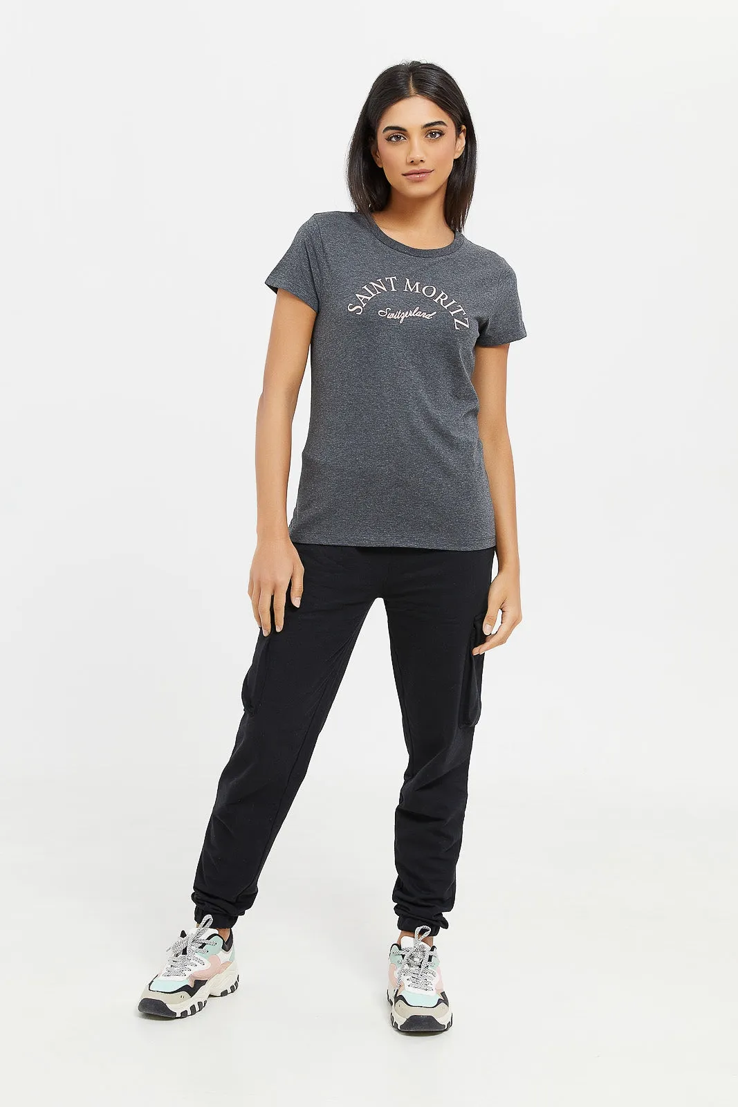 Women Grey Bloom Print T-Shirt