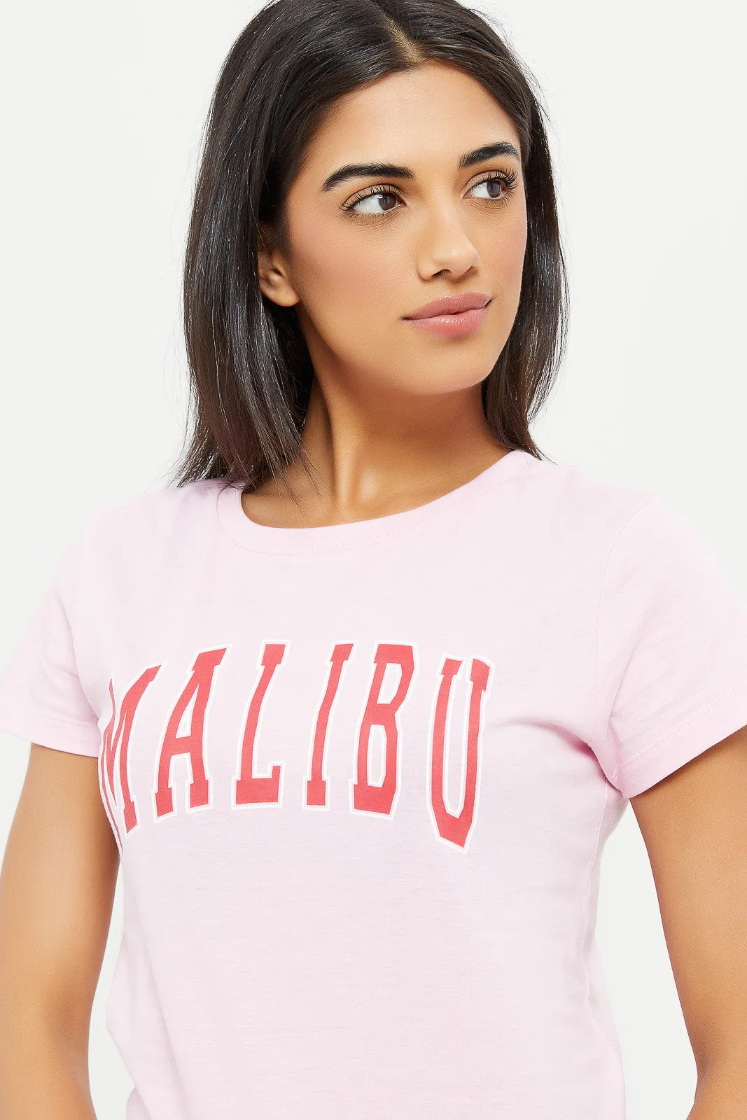 Women Pink Malibu Print T-Shirt