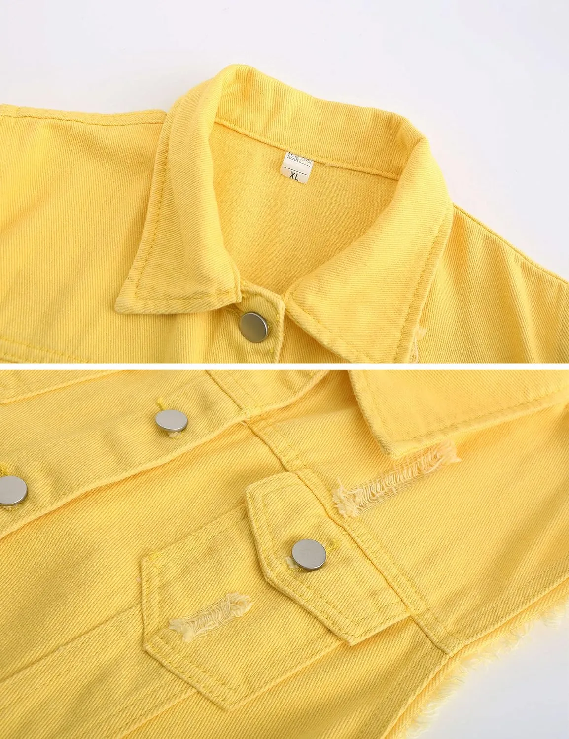 Womens Cute Sleeveless Distressed Slim Fit Denim Jean Crop Jacket Vest