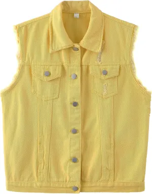 Womens Cute Sleeveless Distressed Slim Fit Denim Jean Crop Jacket Vest
