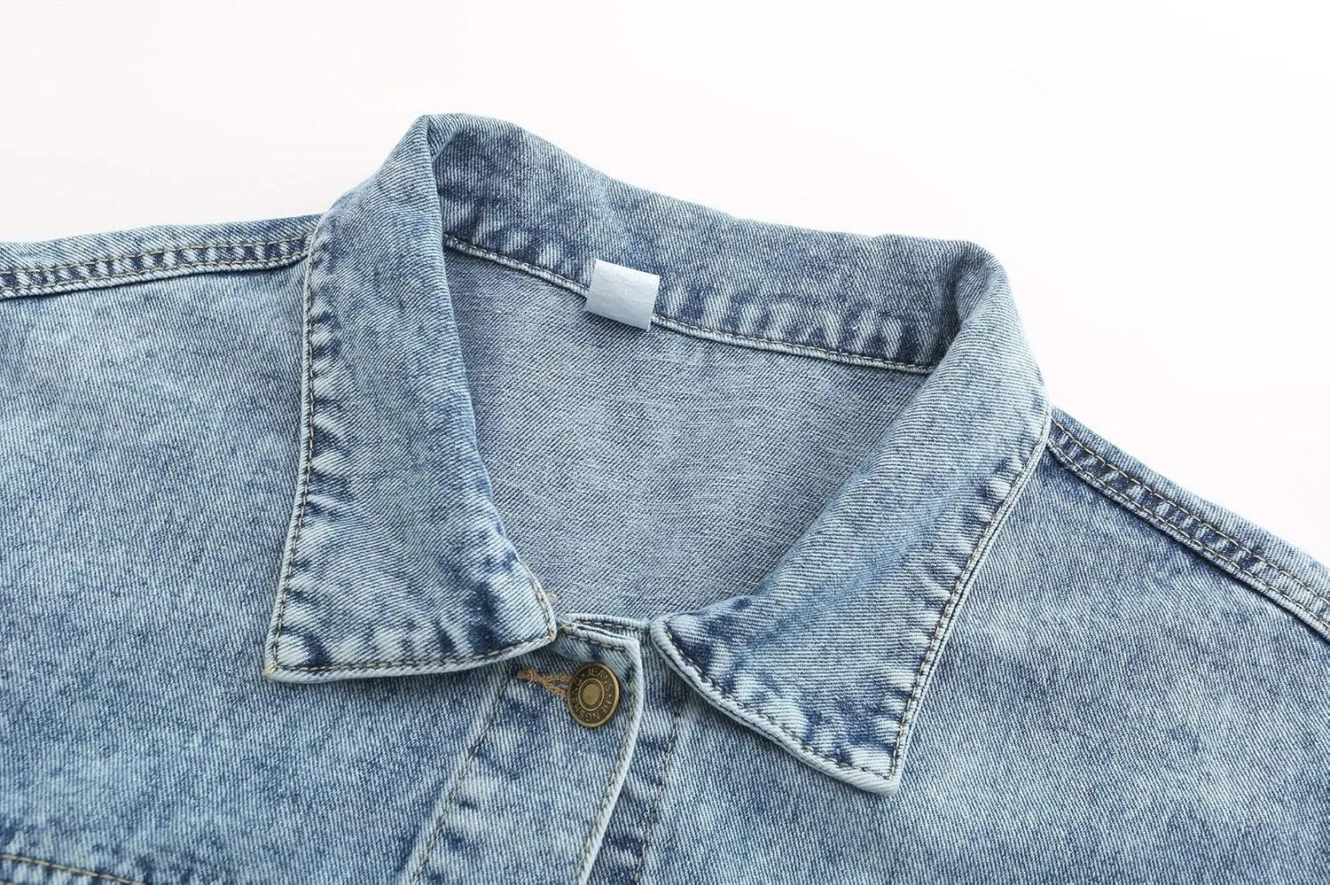 Women's Long Sleeve Oversized Denim Jacket Casual Loose Fit Jean Coat with Large Pockets