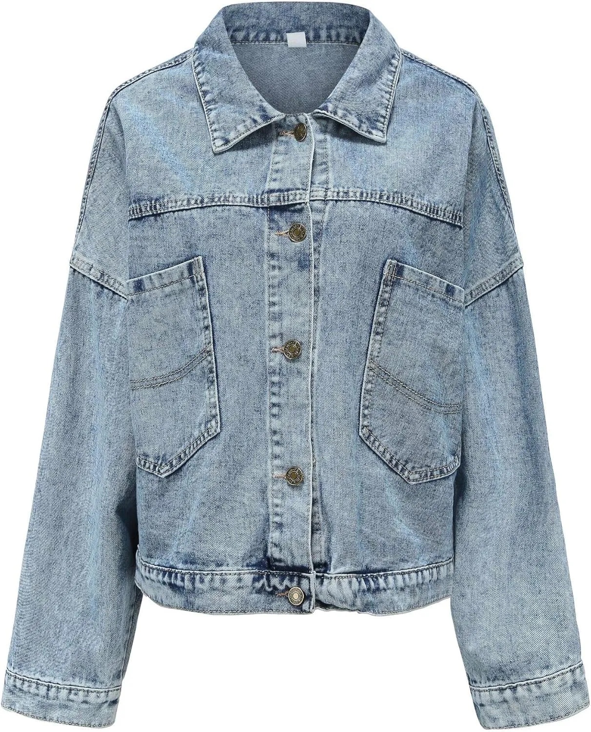 Women's Long Sleeve Oversized Denim Jacket Casual Loose Fit Jean Coat with Large Pockets