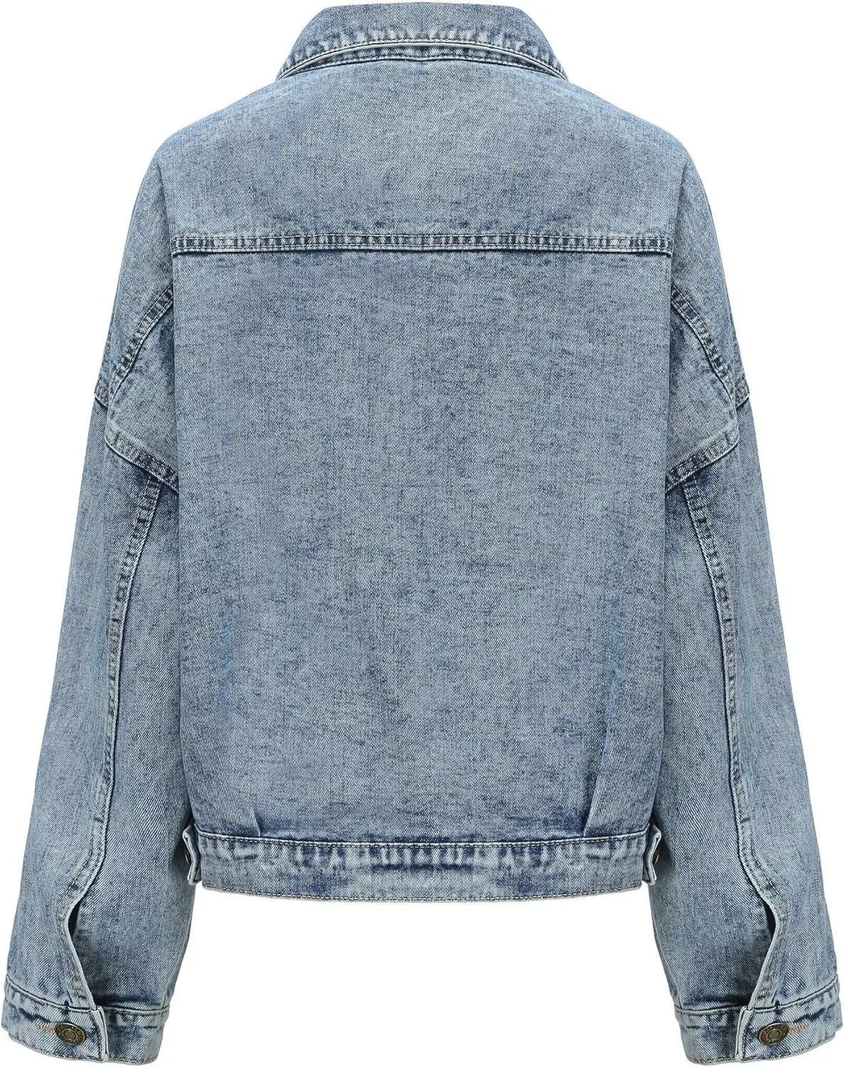 Women's Long Sleeve Oversized Denim Jacket Casual Loose Fit Jean Coat with Large Pockets