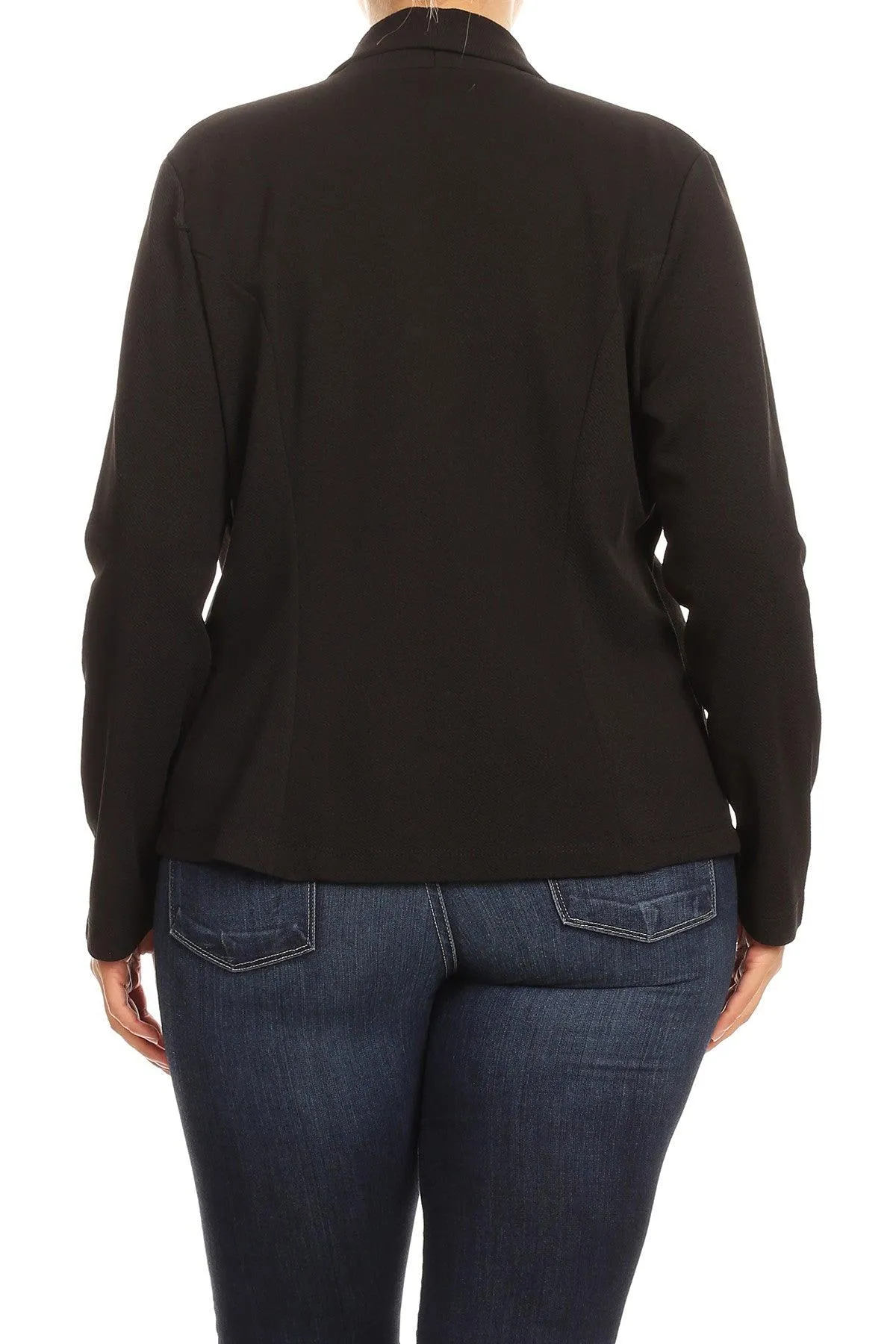 Women's Plus Size Casual Long Sleeve Fitted Solid Open Blazer Jacket
