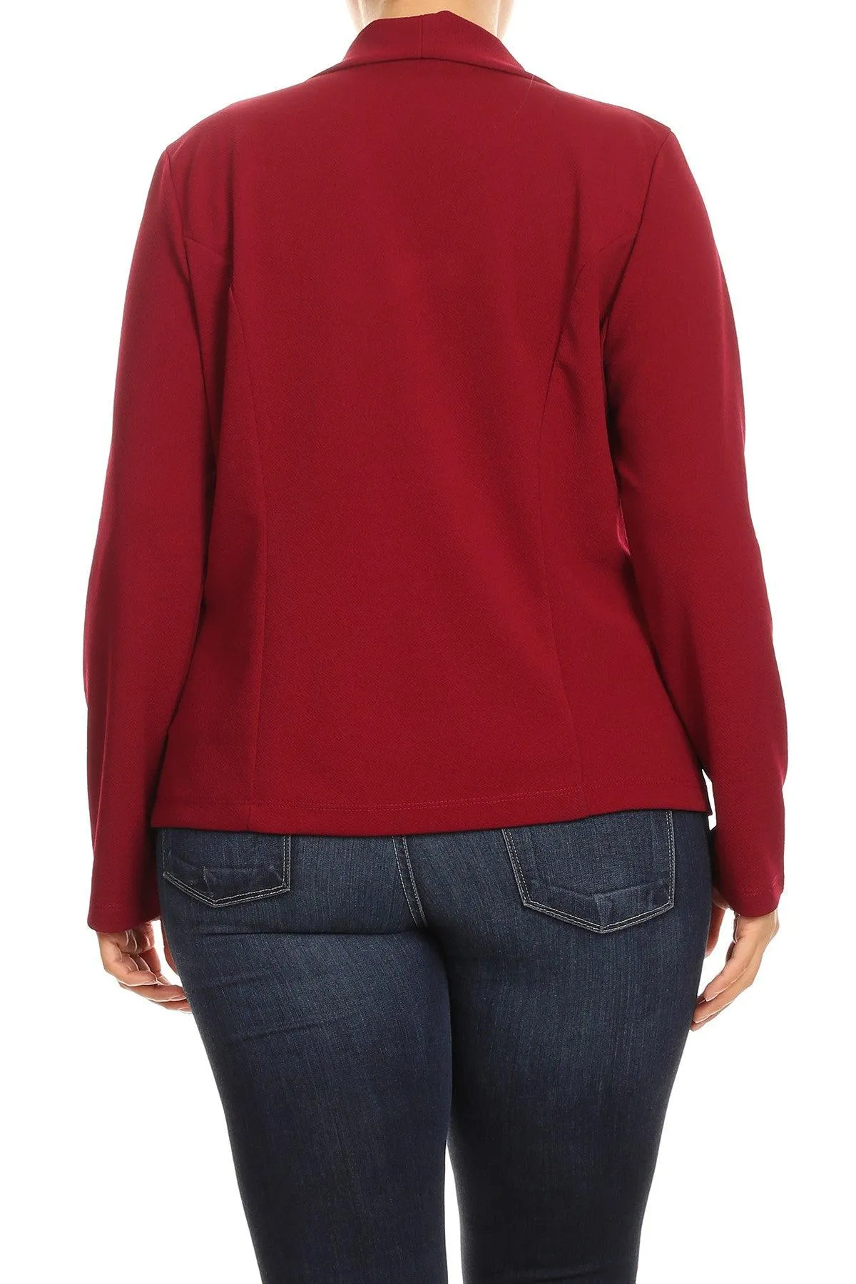 Women's Plus Size Casual Long Sleeve Fitted Solid Open Blazer Jacket