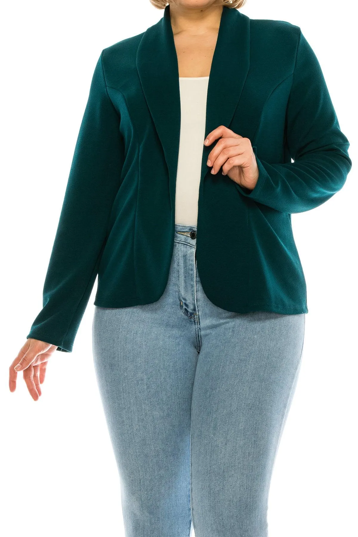 Women's Plus Size Casual Long Sleeve Fitted Solid Open Blazer Jacket