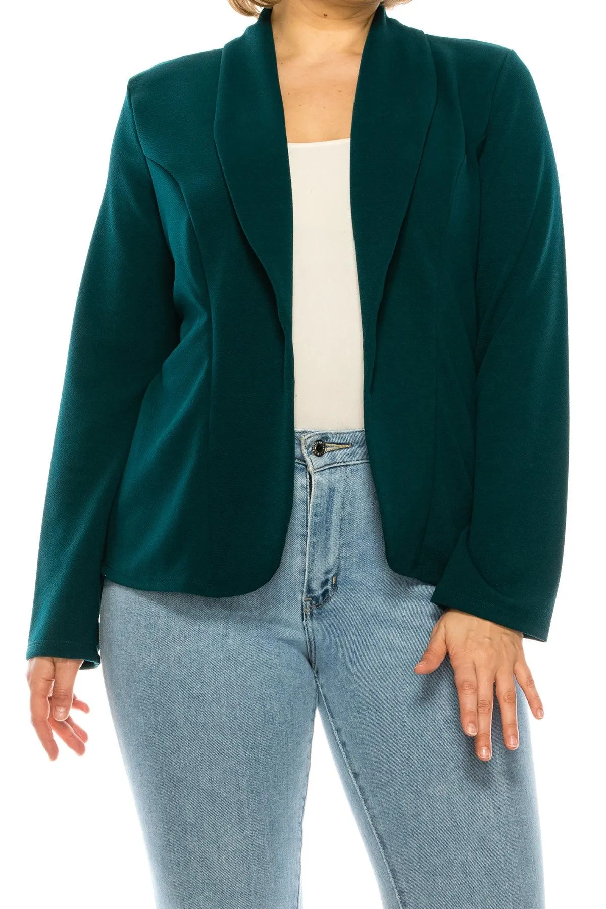Women's Plus Size Casual Long Sleeve Fitted Solid Open Blazer Jacket