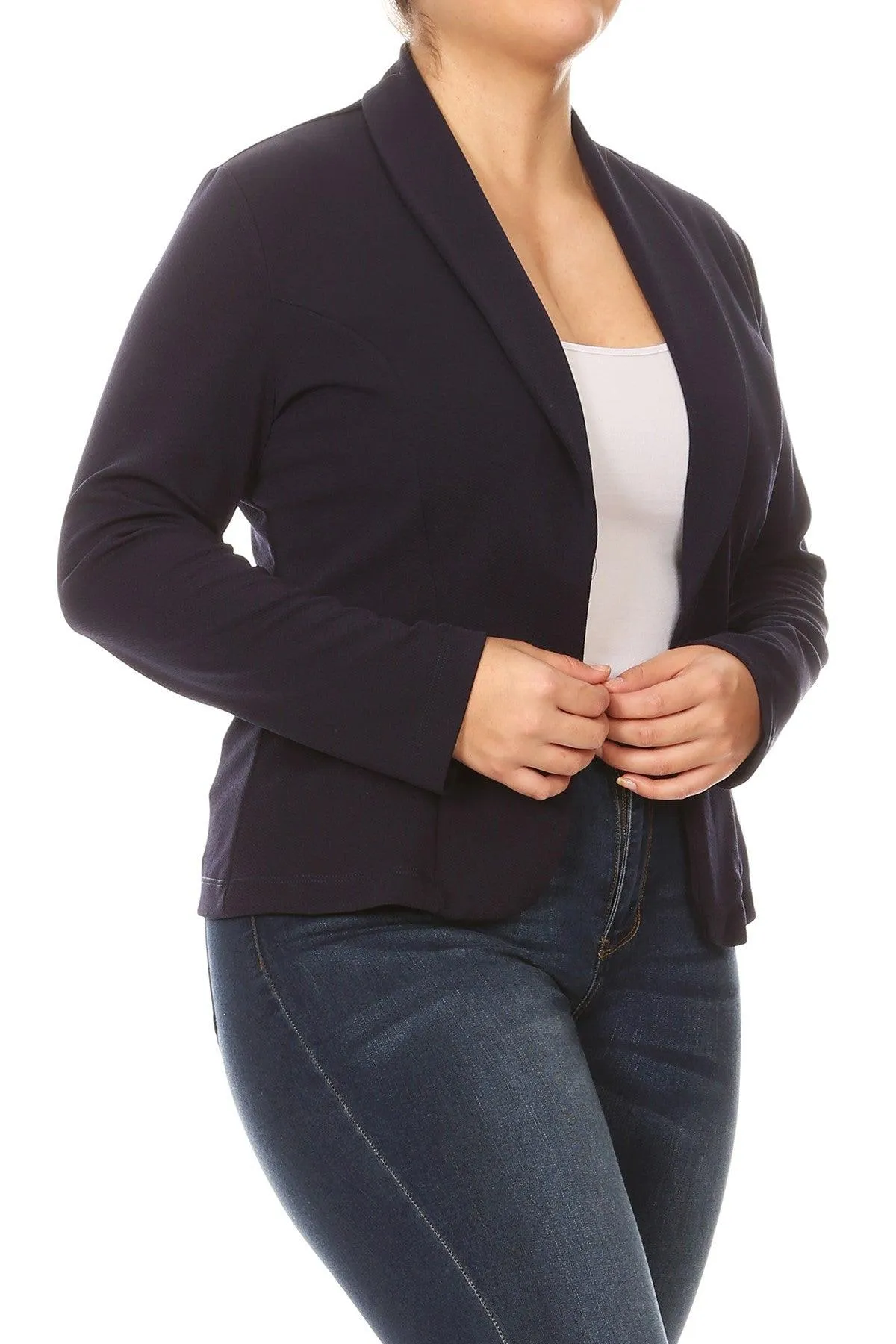 Women's Plus Size Casual Long Sleeve Fitted Solid Open Blazer Jacket