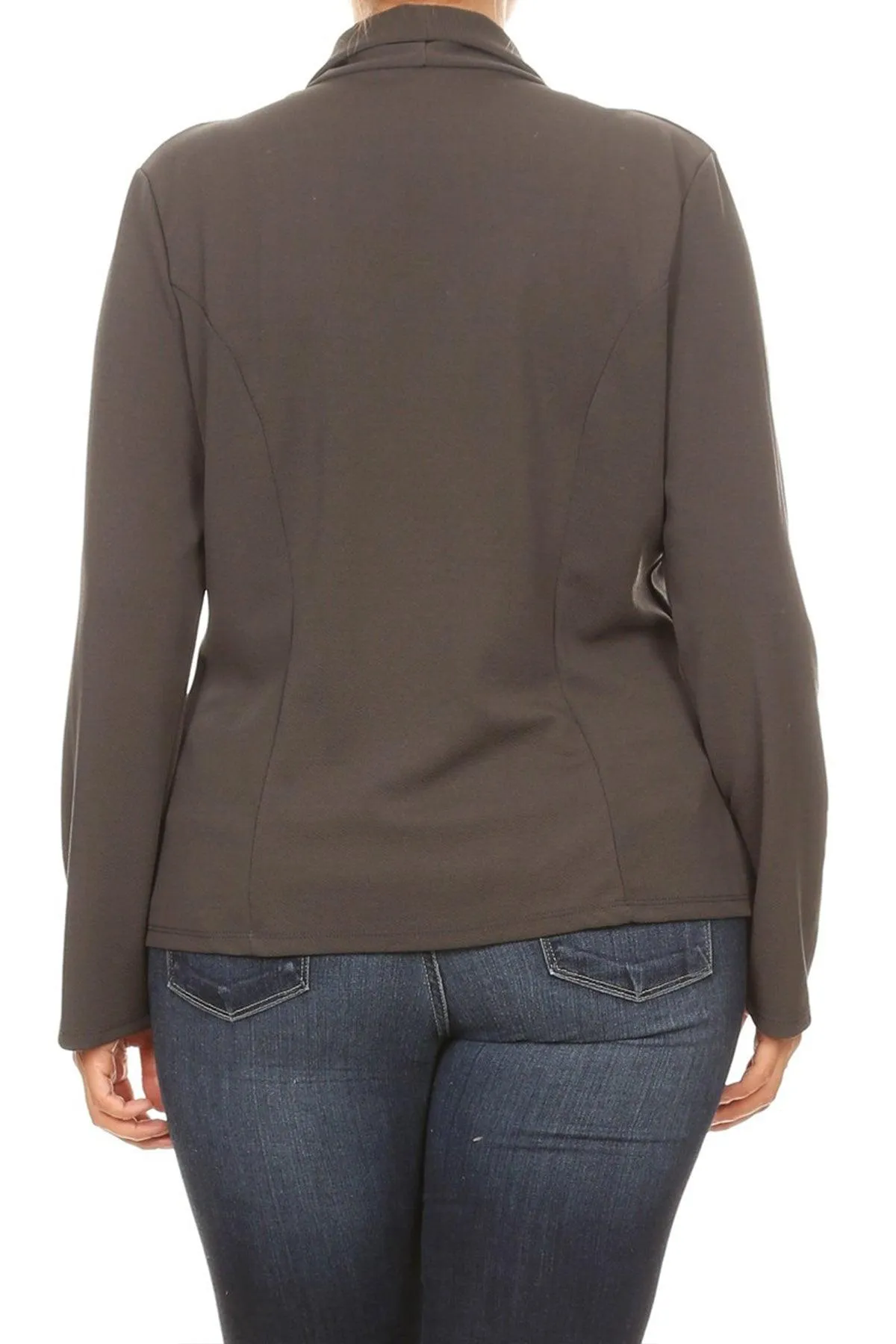 Women's Plus Size Casual Long Sleeve Fitted Solid Open Blazer Jacket