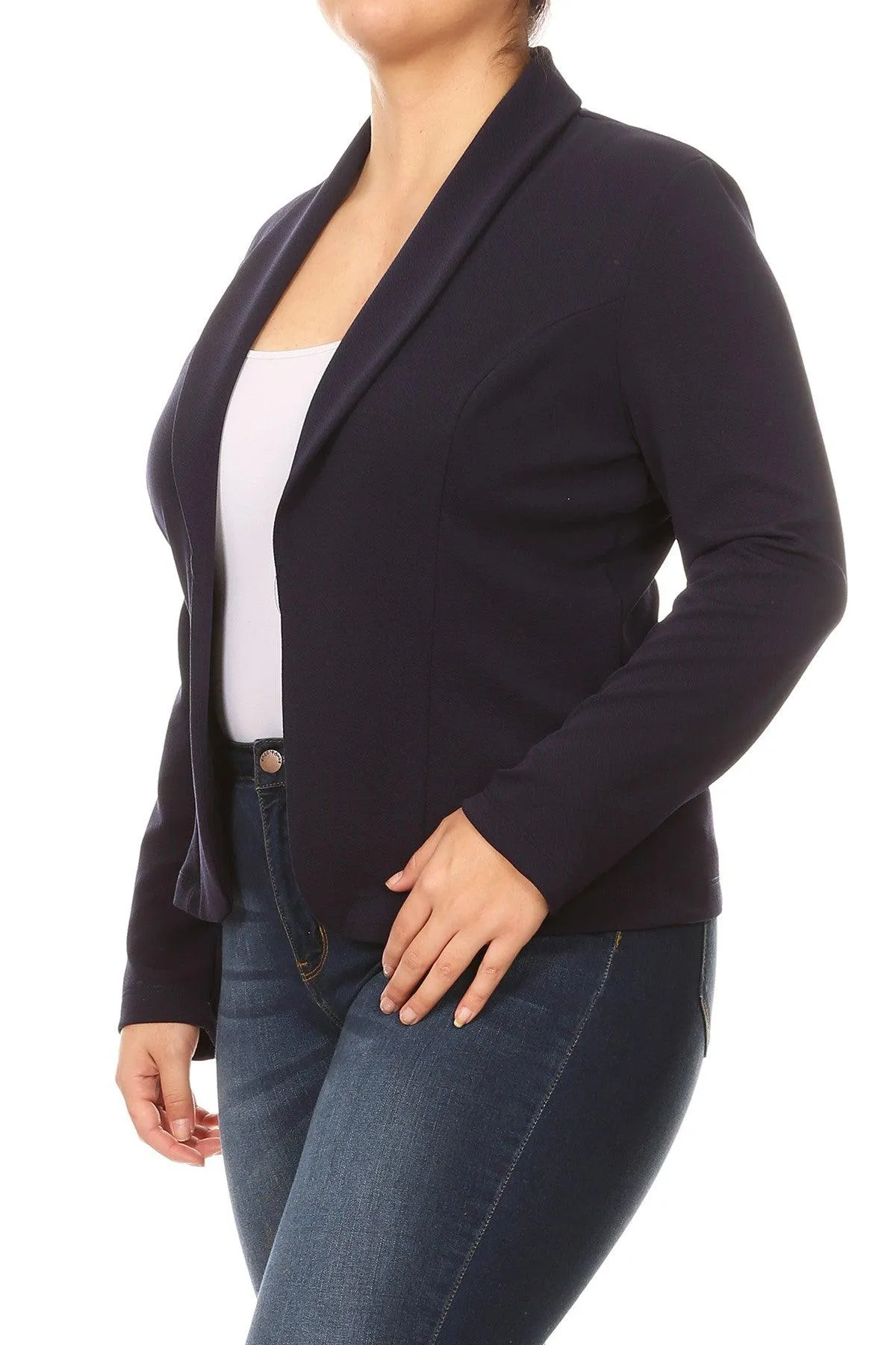 Women's Plus Size Casual Long Sleeve Fitted Solid Open Blazer Jacket