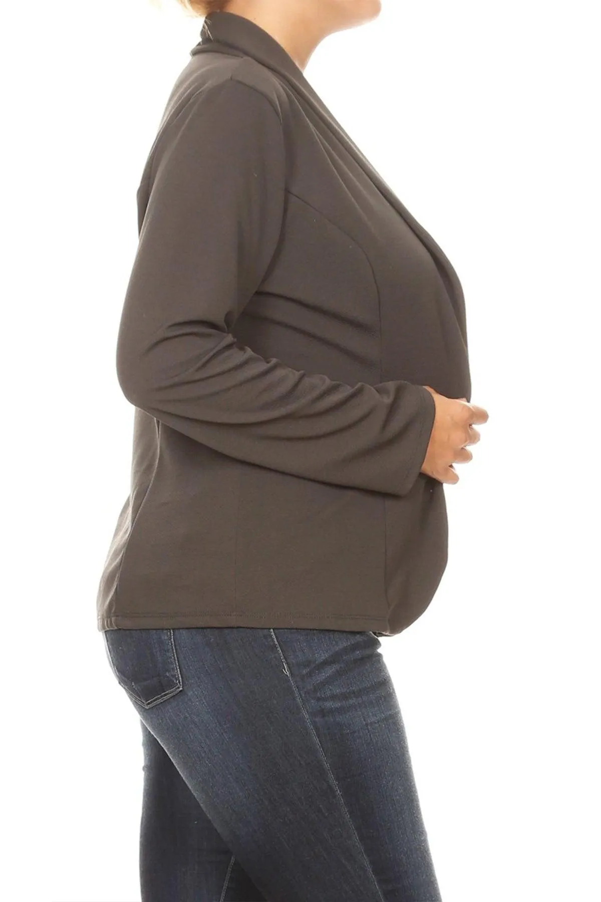 Women's Plus Size Casual Long Sleeve Fitted Solid Open Blazer Jacket