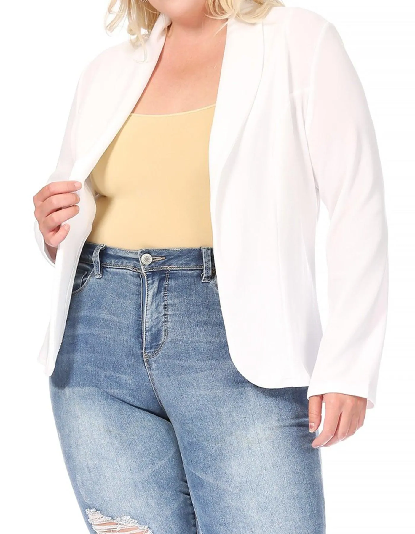 Women's Plus Size Casual Long Sleeve Fitted Solid Open Blazer Jacket