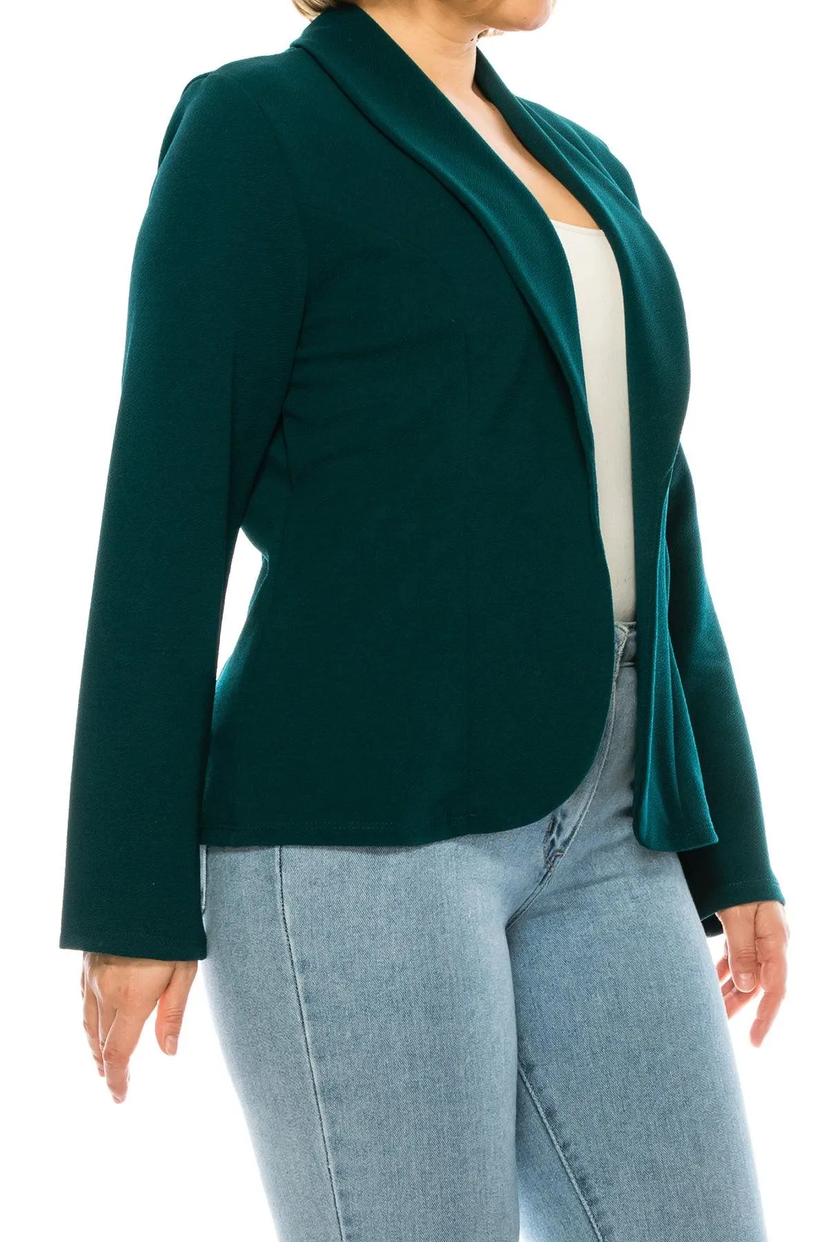 Women's Plus Size Casual Long Sleeve Fitted Solid Open Blazer Jacket