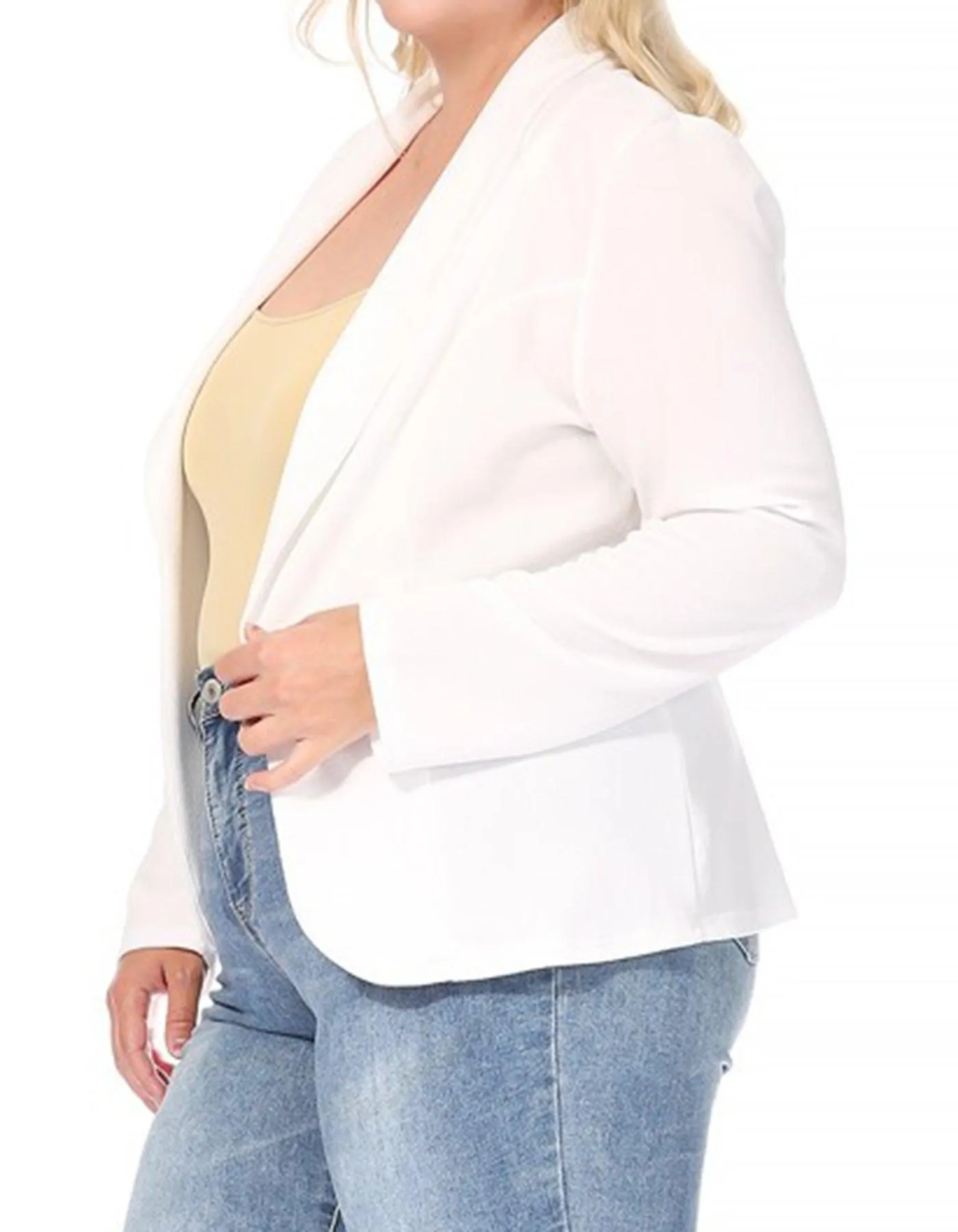 Women's Plus Size Casual Long Sleeve Fitted Solid Open Blazer Jacket