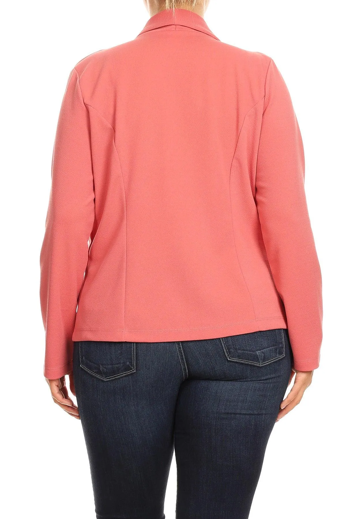 Women's Plus Size Casual Long Sleeve Fitted Solid Open Blazer Jacket