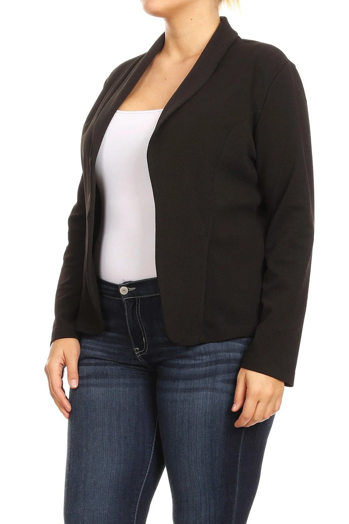 Women's Plus Size Casual Long Sleeve Fitted Solid Open Blazer Jacket