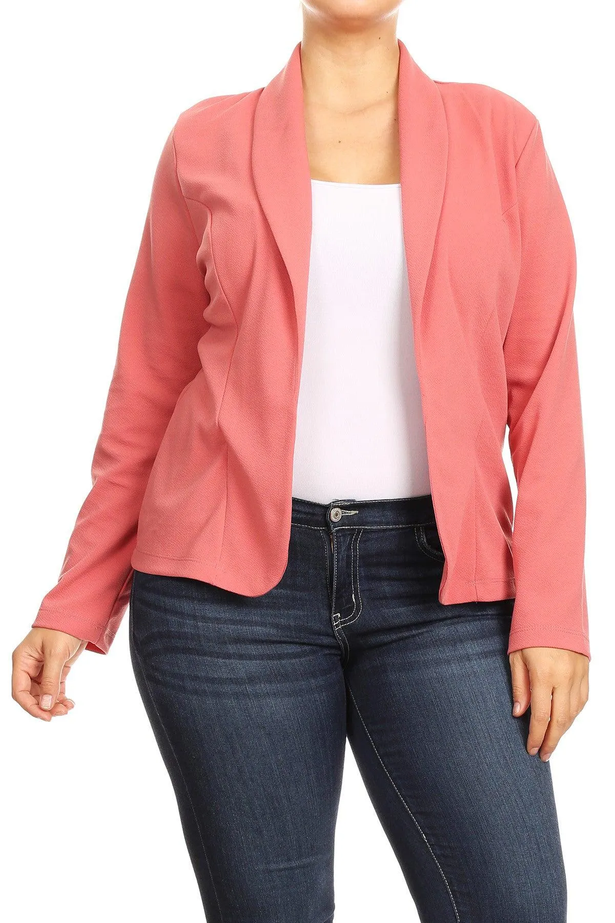 Women's Plus Size Casual Long Sleeve Fitted Solid Open Blazer Jacket
