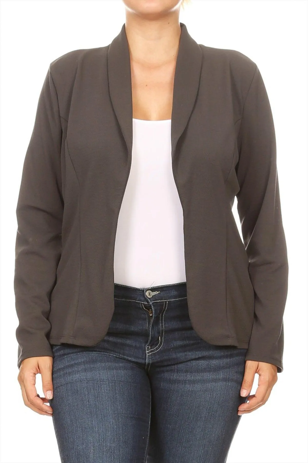 Women's Plus Size Casual Long Sleeve Fitted Solid Open Blazer Jacket