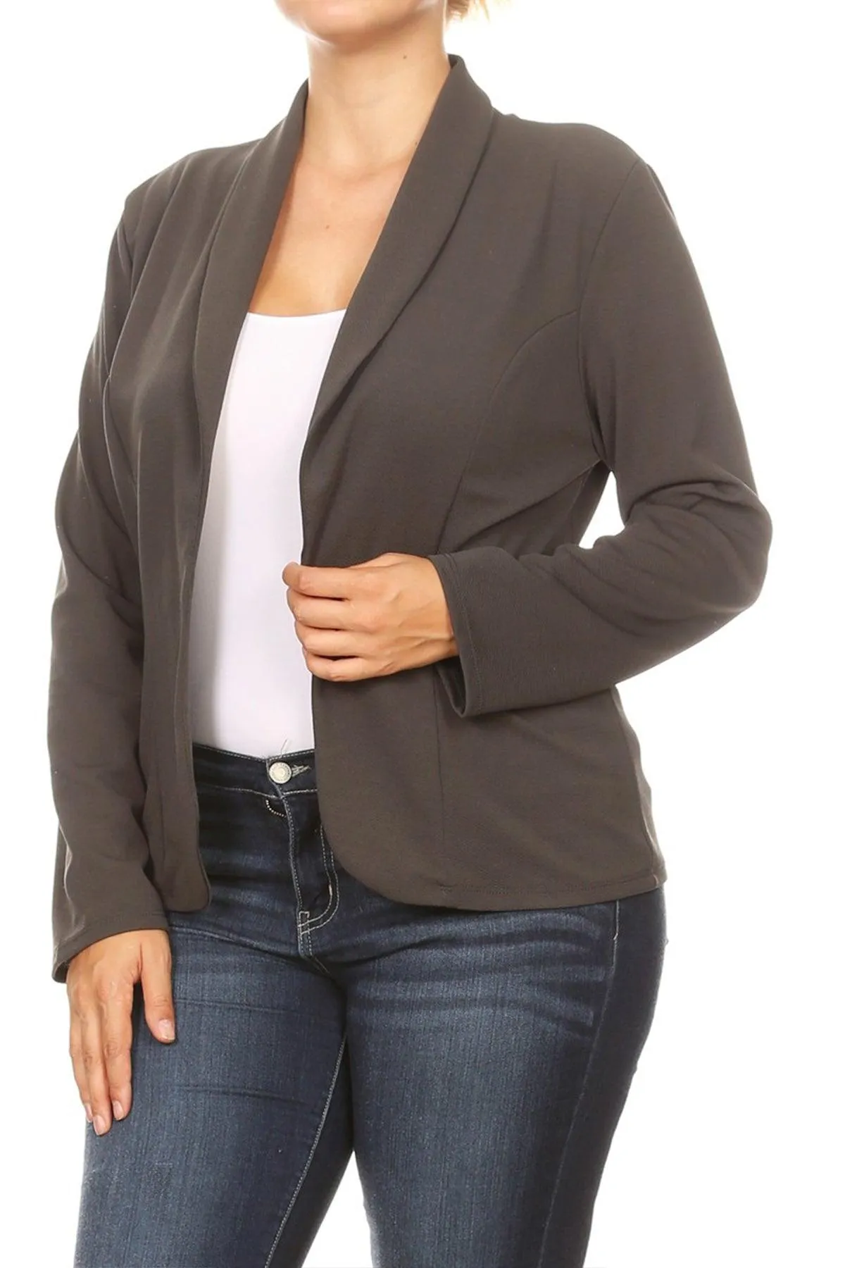 Women's Plus Size Casual Long Sleeve Fitted Solid Open Blazer Jacket