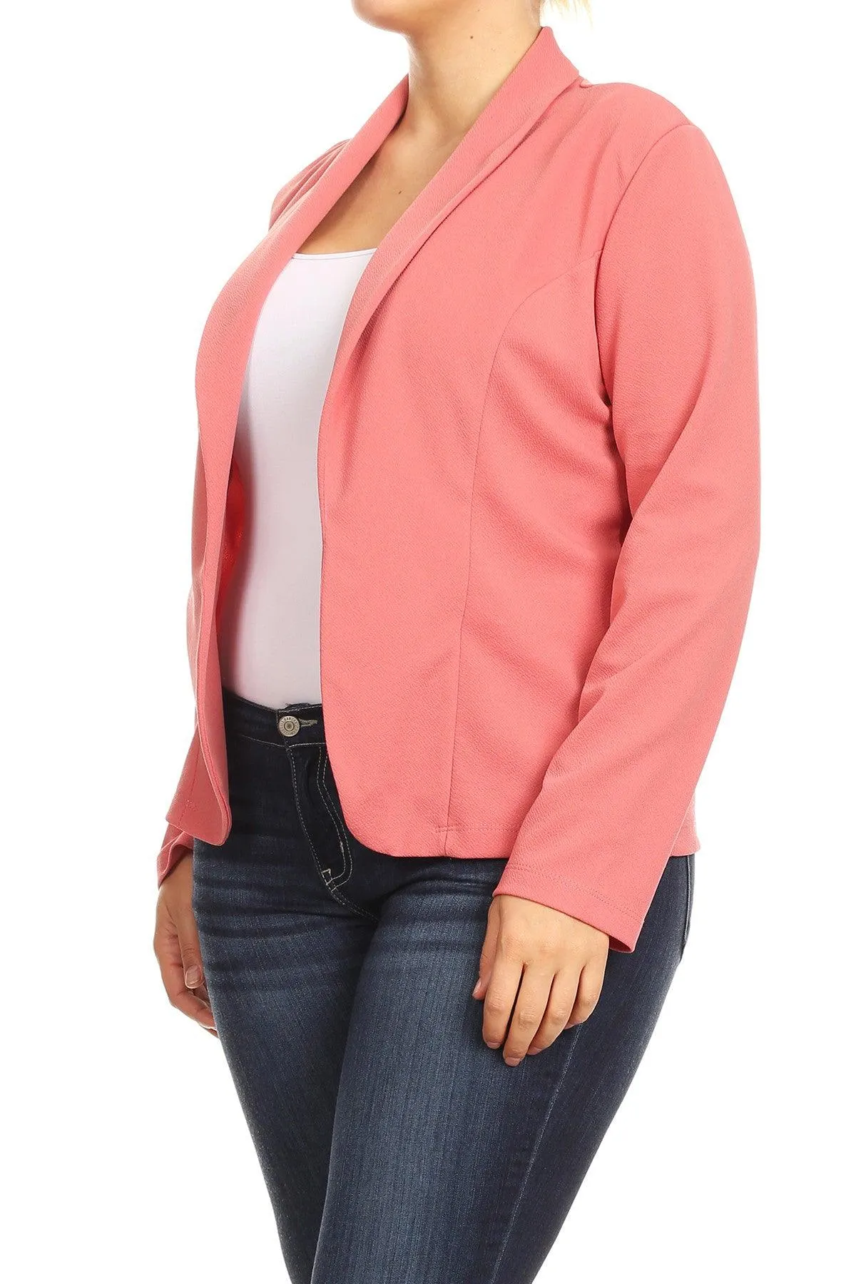 Women's Plus Size Casual Long Sleeve Fitted Solid Open Blazer Jacket