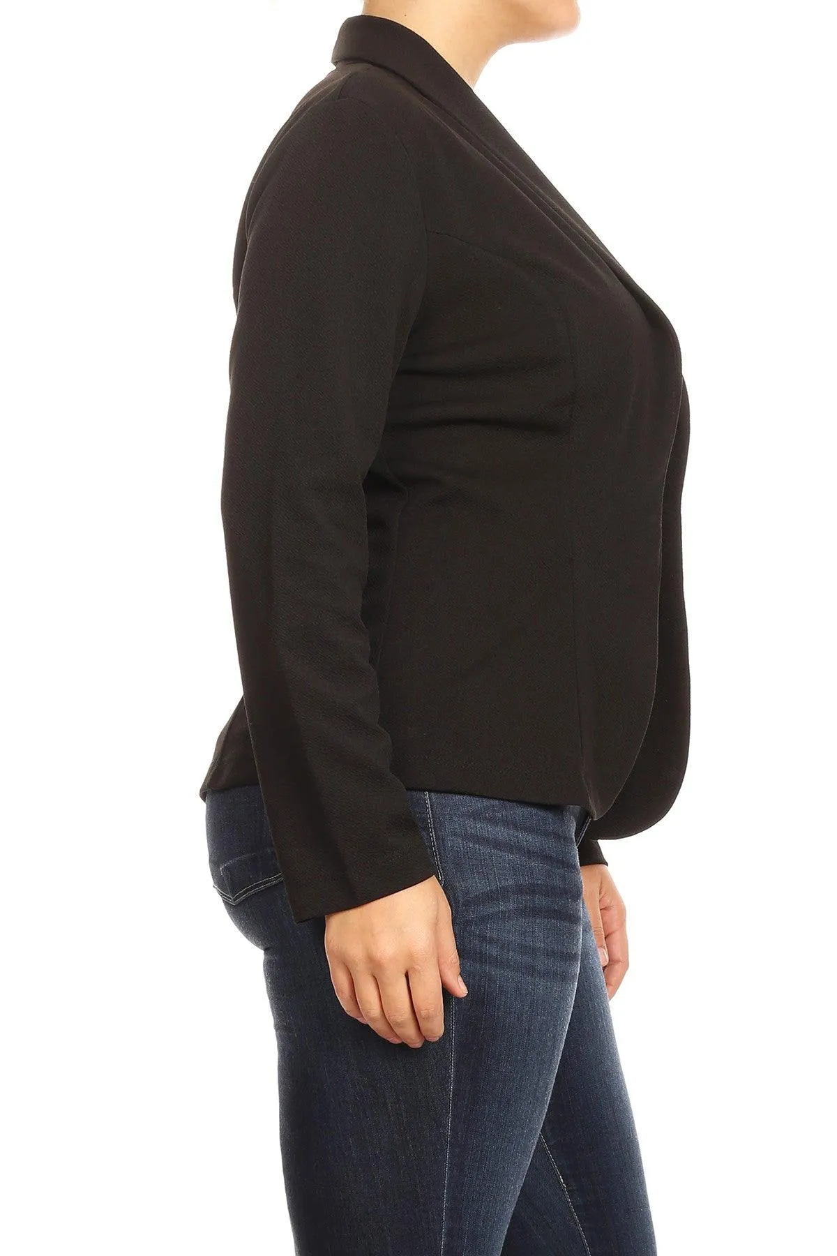 Women's Plus Size Casual Long Sleeve Fitted Solid Open Blazer Jacket