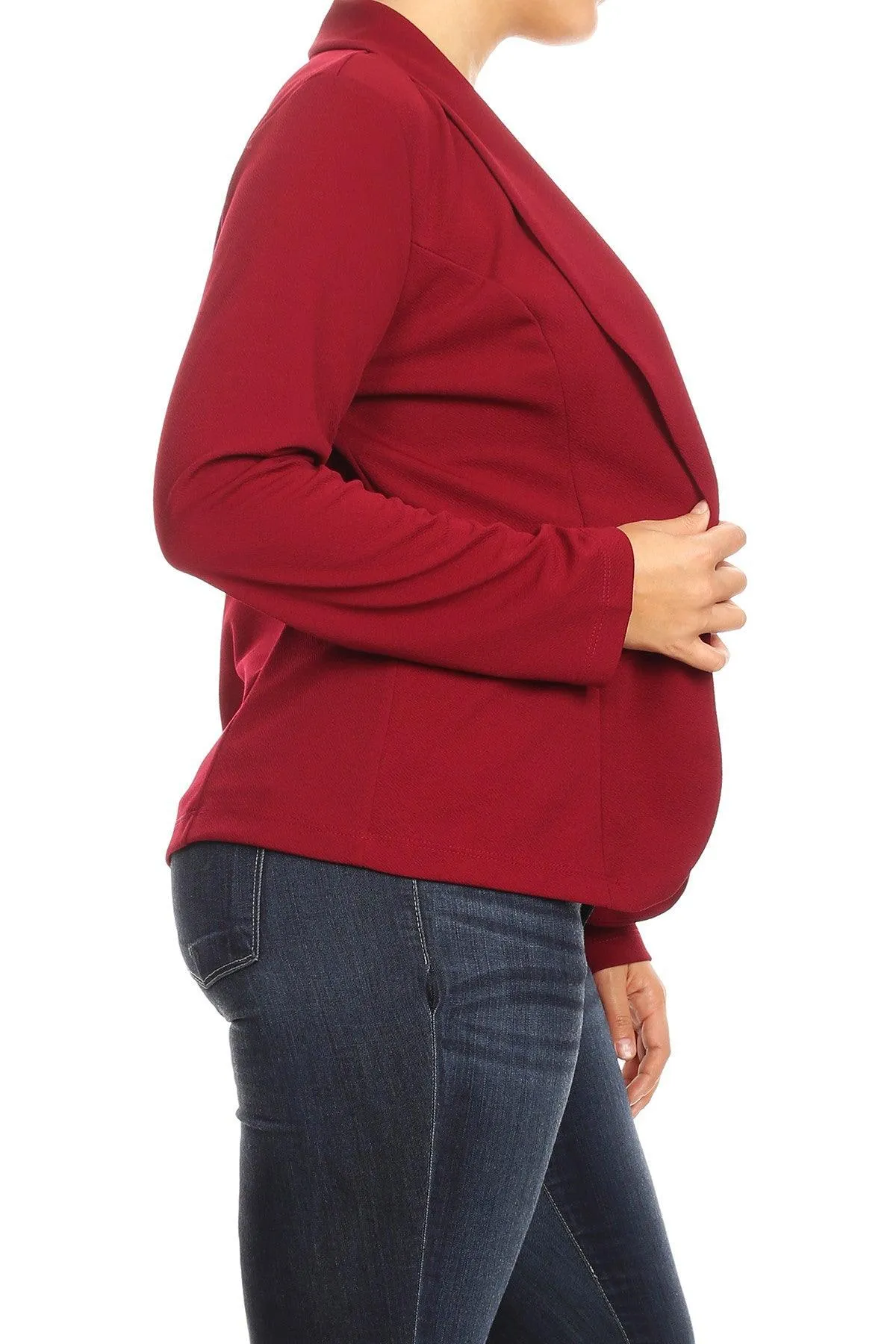 Women's Plus Size Casual Long Sleeve Fitted Solid Open Blazer Jacket