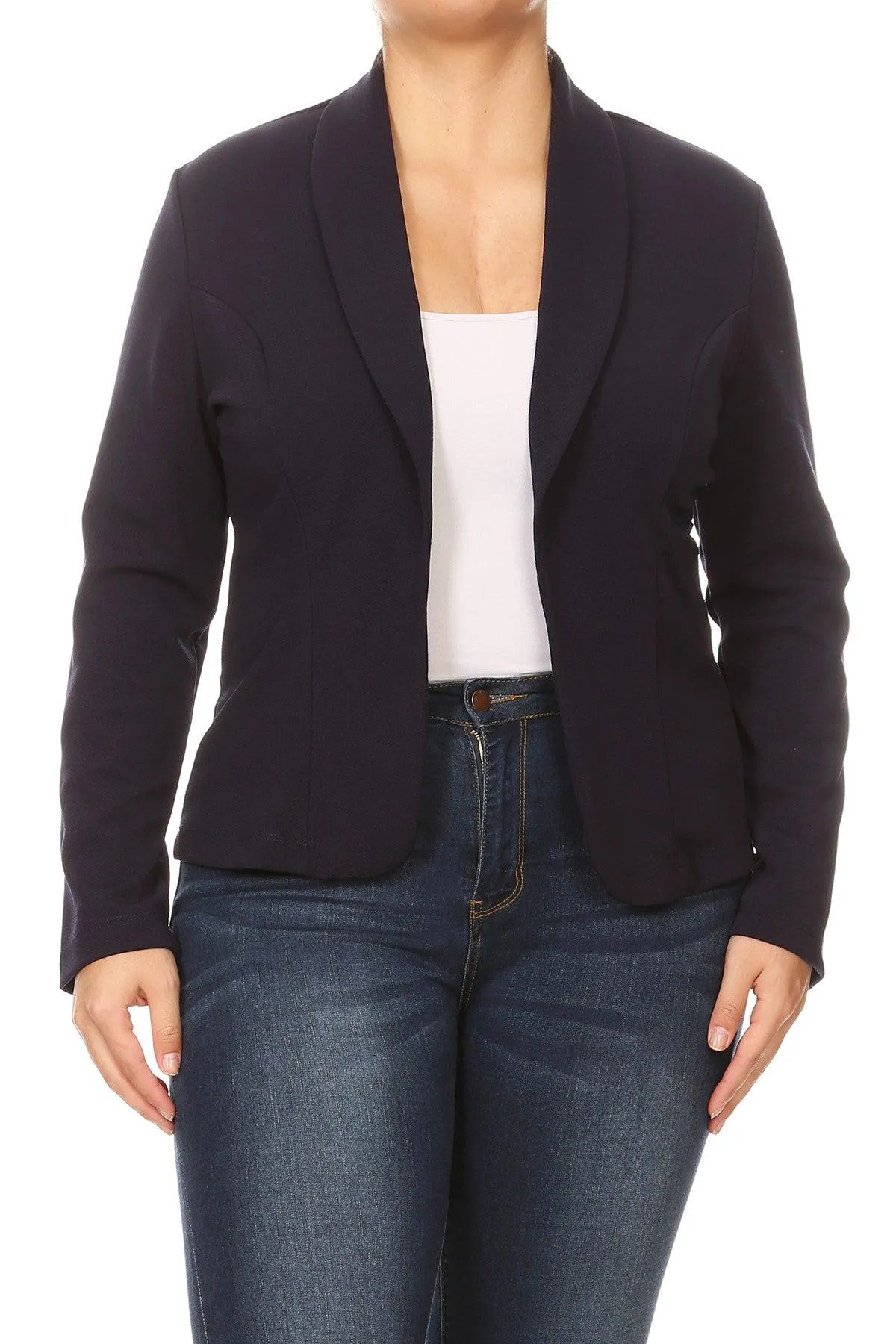 Women's Plus Size Casual Long Sleeve Fitted Solid Open Blazer Jacket
