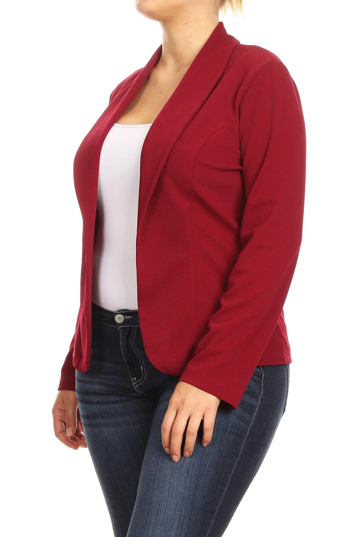 Women's Plus Size Casual Long Sleeve Fitted Solid Open Blazer Jacket