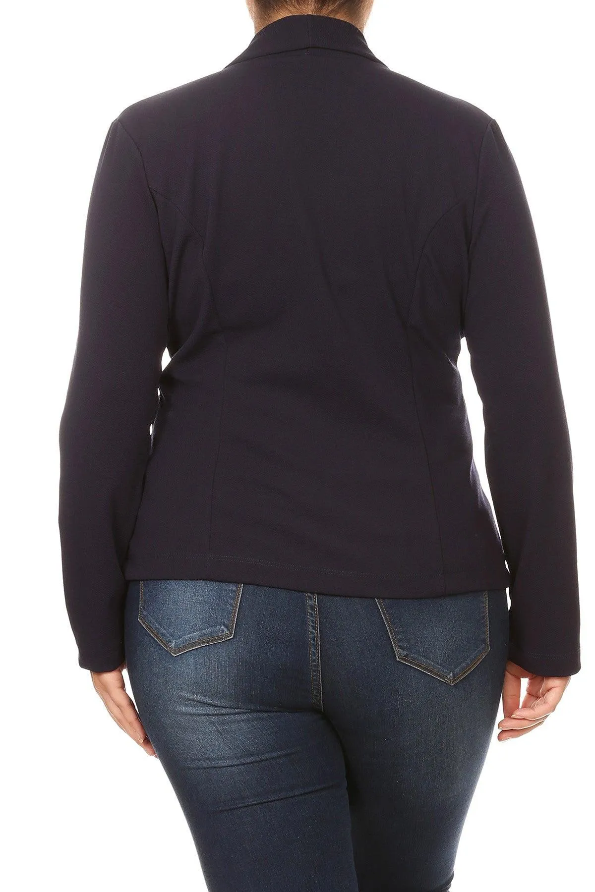 Women's Plus Size Casual Long Sleeve Fitted Solid Open Blazer Jacket