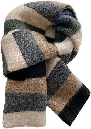 Women's Rainbow Striped Wool Scarf - Warm Short Scarf for Winter