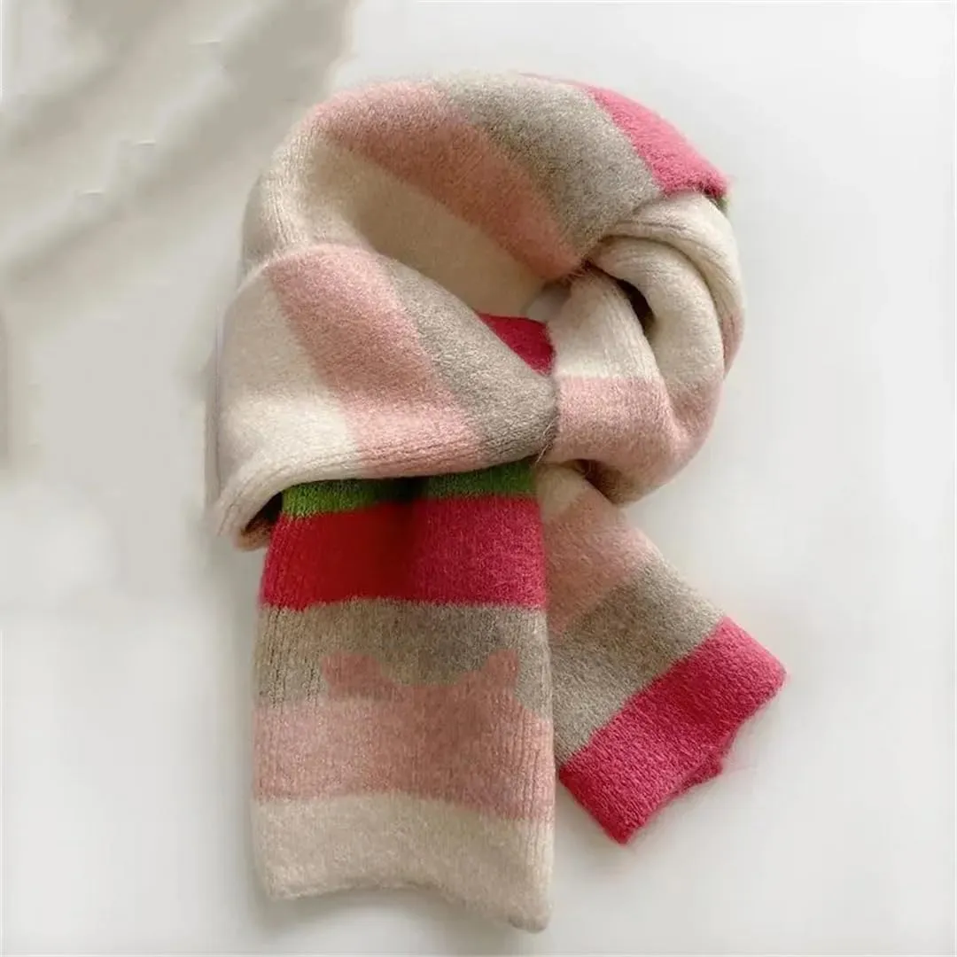 Women's Rainbow Striped Wool Scarf - Warm Short Scarf for Winter