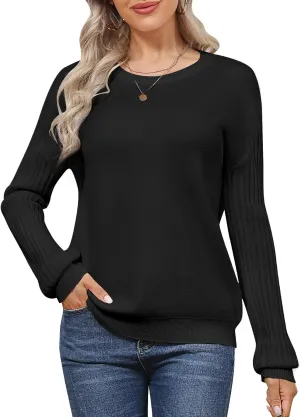 Women's Ribbed Knit Sweater Fall Long Sleeve Sweater Crewneck Loose Soft Casual Oversized Chunky Pullover Tops