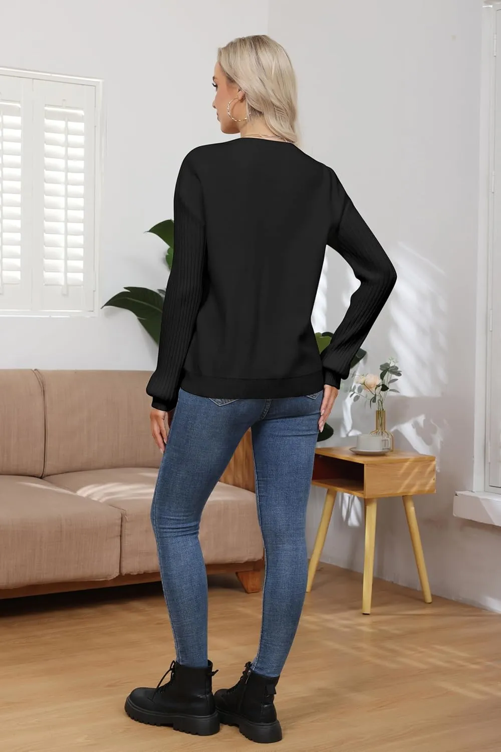 Women's Ribbed Knit Sweater Fall Long Sleeve Sweater Crewneck Loose Soft Casual Oversized Chunky Pullover Tops